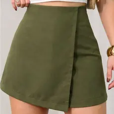Short Saia Alfaiataria Basico com Zíper Lateral Moda Blogueira Cintura Alta