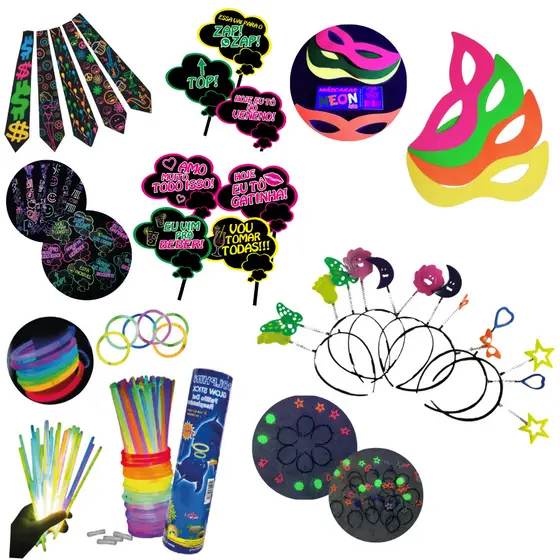 kit balada festa neon 20 40 50 75 100 150 pçs kit festa aniversário óculos tiara pulseira neon