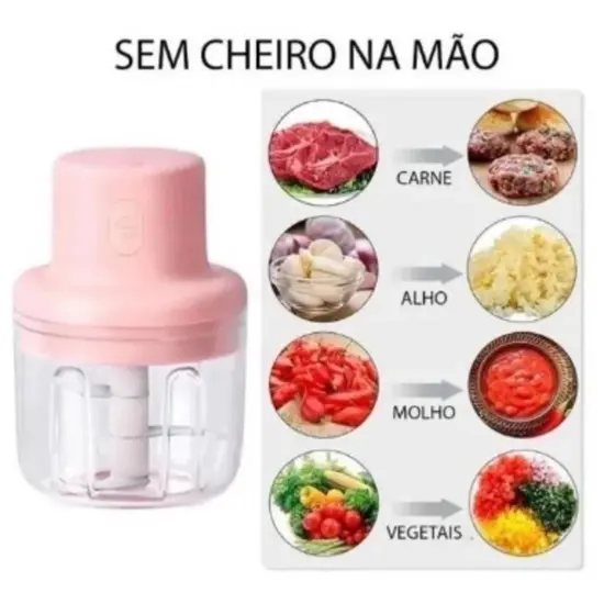 Mini Processador de Alimentos Elétrico, Triturador Manual Portátil 250ml, Lâmina de Aço Inoxidável