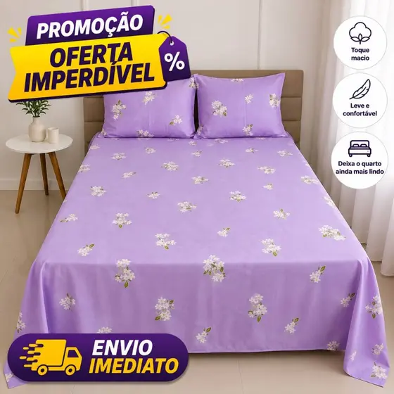 Jogo de lençol queen percal 3 peças para cama padrão/box/queen