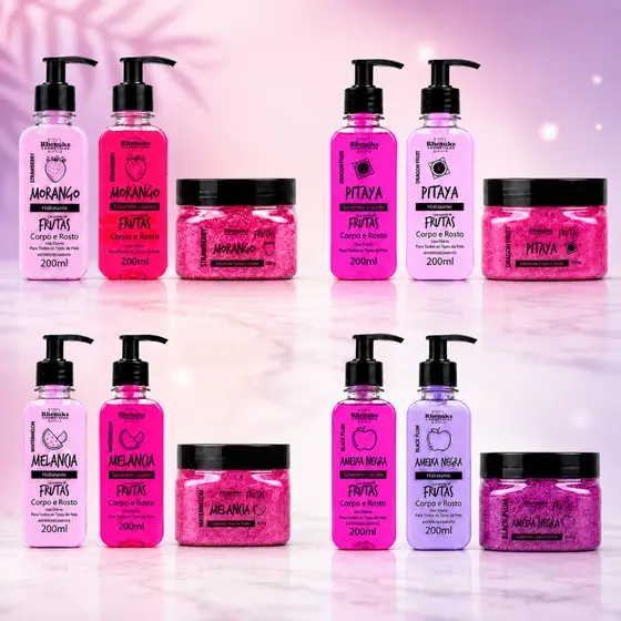 Kit Completo Corpo e Rosto (Hidratante, Esfoliante, Body Splash, Sabonete) Pele Macia e Saudável