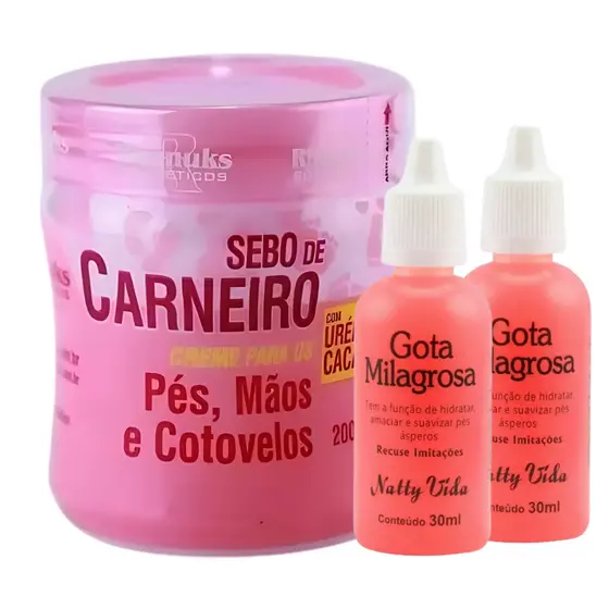 Kit Sebo De Carneiro Pés Mãos Cotovelos + 2 Gota Milagrosa