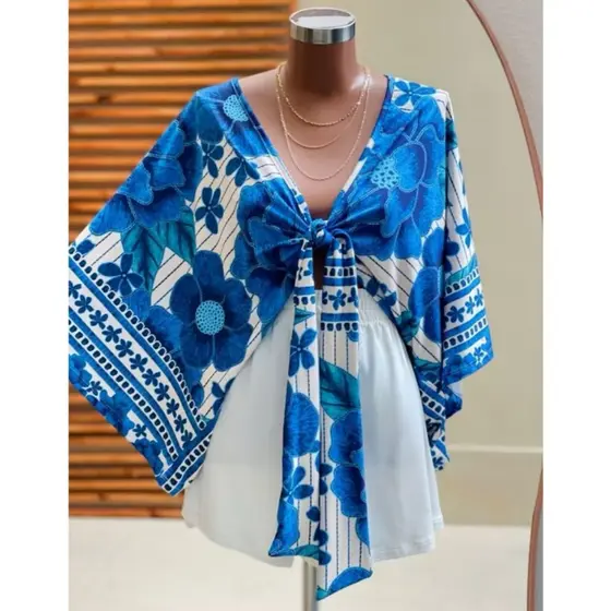 Cropped Manga Morcego Estampa  from rio tendencia verão blusa feminina nó estampado flores