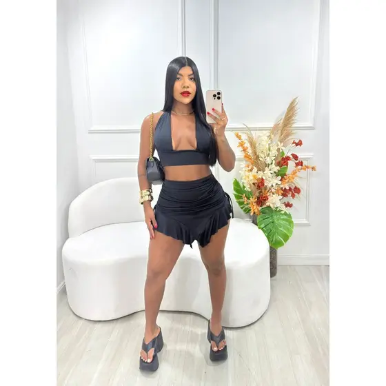 Conjunto Short Saia Antonella em Malha suplex com bojo conjunto feminino