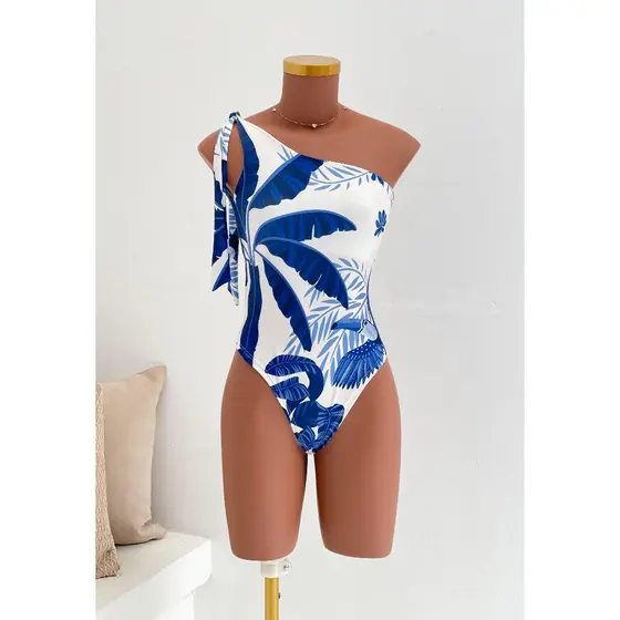 BODY BIA - body feminino um ombro só estampa tropical coqueiro alça unica bory feminina