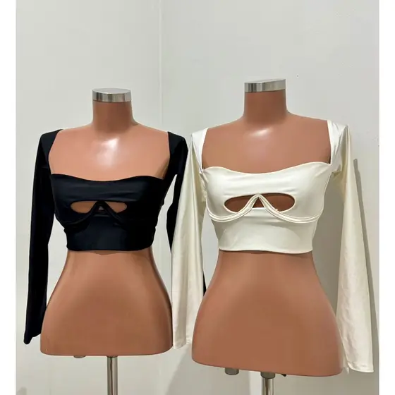 Cropped Angel Manga Longa em Poliamida Acetinada com aro de sustentação