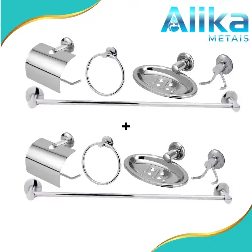 2 kit acessórios para banheiro stander 5 peças aço inox e aluminio