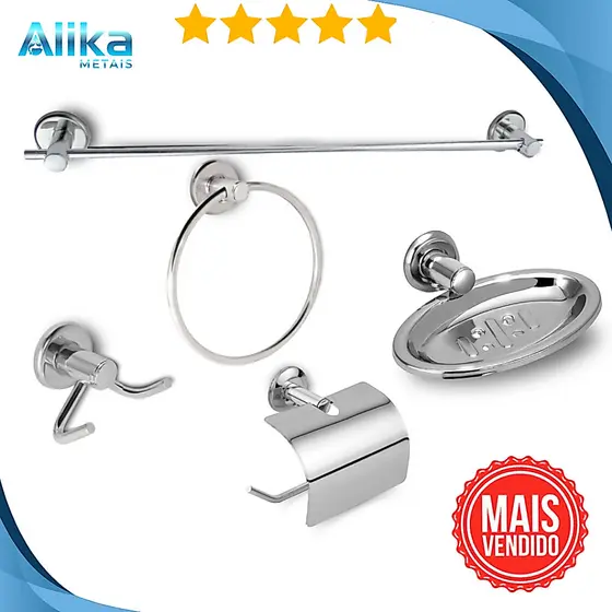 kit acessórios para banheiro 5 peças stander aço inox aluminio metal
