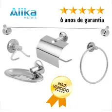 kit para banheiro 5 peças inox saboneteira cabide porta toalhas papeleira
