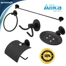 Kit Para Banheiro Acessórios 5 Peças PRETO FOSCO COMPLETO