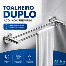 Porta Toalhas De Banho Duplo Aluminio E Aço Inox Para Banheiro Parede