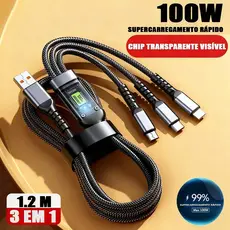 Cabo De Carregamento 3 Em 1 De Liga De Zinco 100W 6A Carregador Super Rápido USB Proteção Para Micro Tipo C-A1