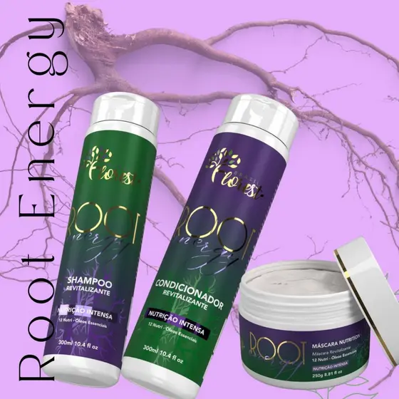 Kit Root Energy Shampoo Máscara  e Condicionador Tratamento Capilar