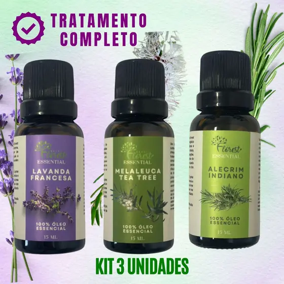 KIT LAVANDA + MELALEUCA + ALECRIM ÓLEO ESSENCIAL PURO GOTEJADOR