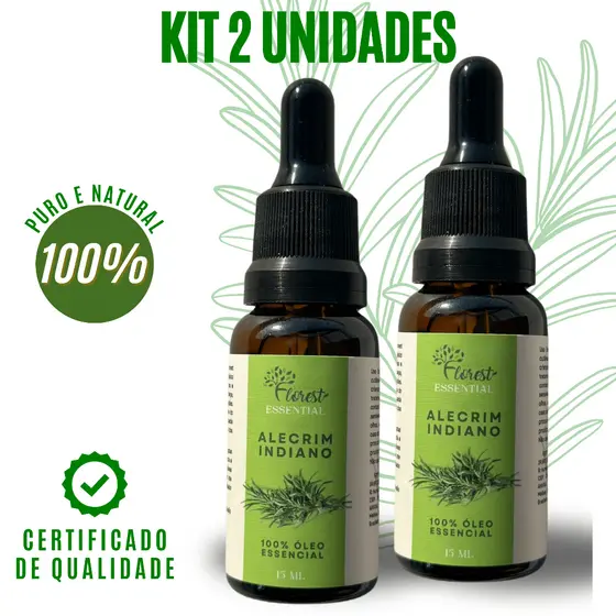 Óleo Essencial de Alecrim Indiano Kit 2 unidades Conta Gotas