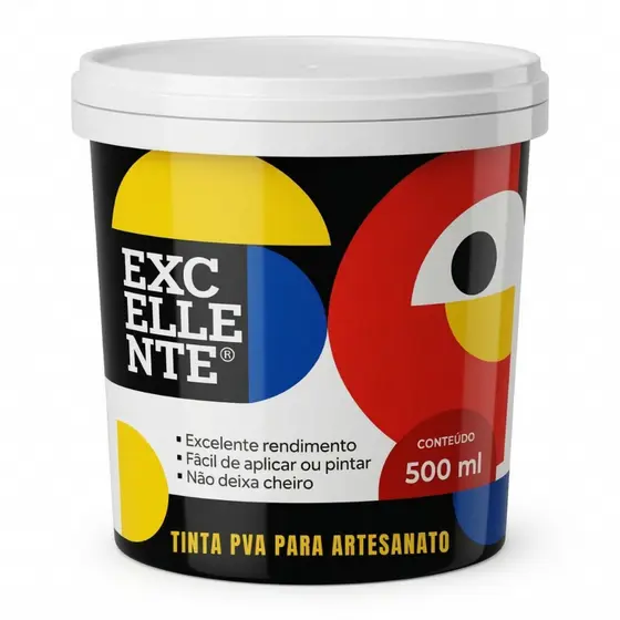 Tinta Acrílica Pva Artesanato MDF 500ml Madeira Cerâmica Escolar Arte