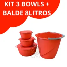 KIT 3 BOWLS + BALDE DE 8 LITROS GRANDE FREE BPA PLASTICO TIGELAS POTES
