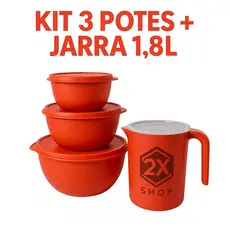 Kit 3 Bowls + 1 Jarra de 1.8L Potes Hermeticos BPA Free Potes Grande Plastico Herméticos de Plástico