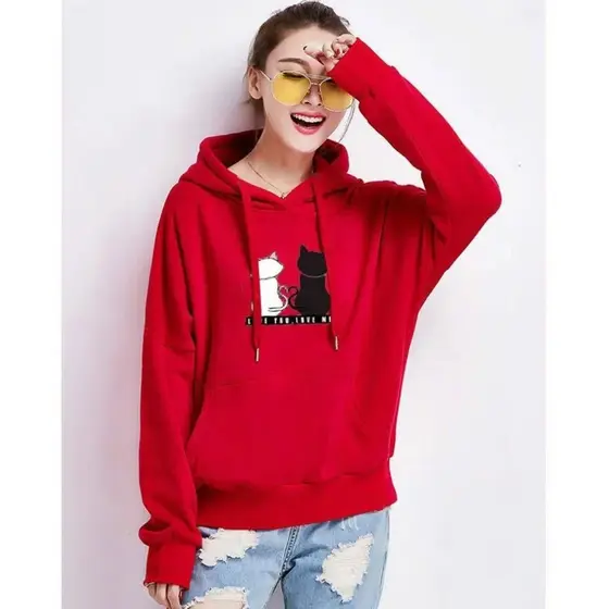Moletom com capuz feminino em Algodão, com capuz, gato Harajuku, casaco feminino, outono, inverno