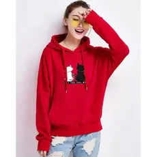 Moletom com capuz feminino em Algodão, com capuz, gato Harajuku, casaco feminino, outono, inverno