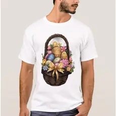 Camiseta Páscoa Dia Páscoa Cesta de Ovos Coloridos Flores 100% Algodão