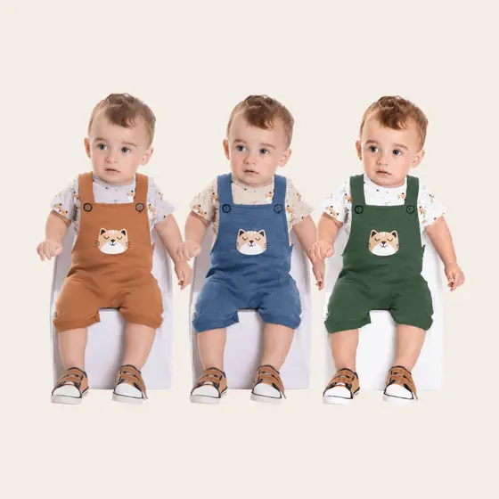 2 Peças Saída Maternidade Conjunto Infantil Bebê Jardineira Moletinho Camiseta Menino Tigre Sortido