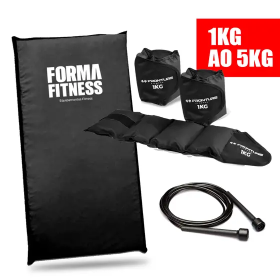 KIT Treino em Casa Colchonete + Caneleira Tornozeleira +  Corda Pular Perda Peso Musculação Academia