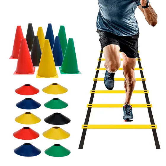 10 Cones de treino 10 Chapéus chinês e 01 Escada Agilidade Kit Funcional Completo com 21 itens