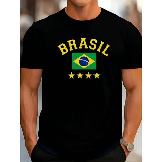 Camiseta Preta Masculina Moda Oversize Brasil Selecao Brasileira Manga Curta