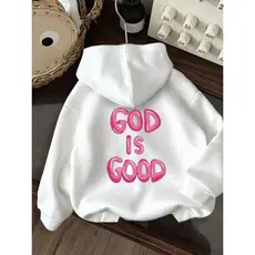 Moletom Casual "GOD IS GOOD" Letra Impressa- com Capuz e Bolso Frontal, Perfeito para Vestuário Casual, Moletom Unisex