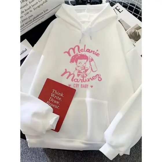 Moletom Cry Baby Feminina de Poliéster com Impressão Gráfica de Cartoon, Sweatshirt com Capuz