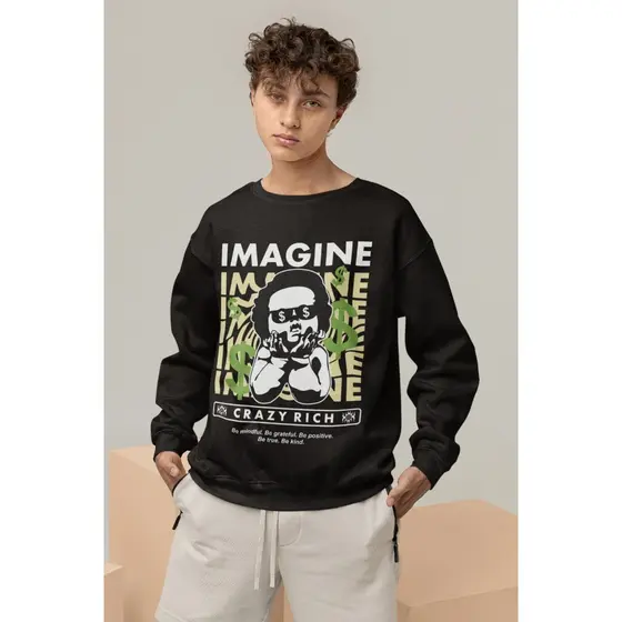 Moletom Careca Unissex ´´Imagine Crazy Rich´´ Blusa de Frio-Anjo- Feminina Masculina- oversized stretwear