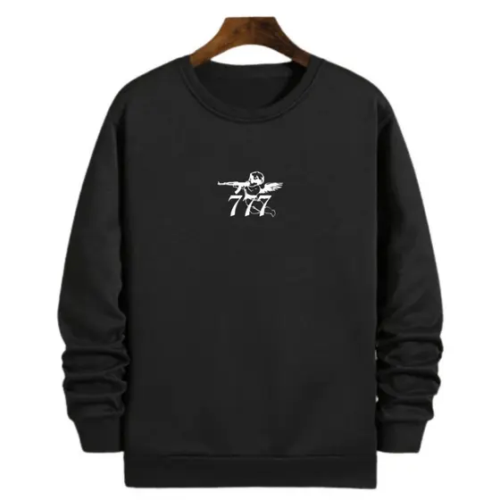 Moletom masculino gola redonda estampado anjo com ak47 Algodão Confortável Estiloso Blusa de Frio