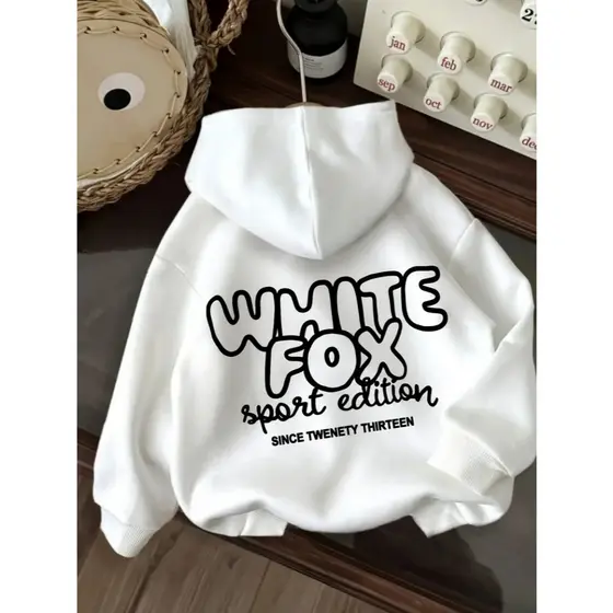 Moletom Feminino Cinza Claro com Estampa Gráfica - Design de Letras "BRANCO", Moletom Casual com Cordão para Outono & In