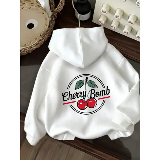 Moletom Unisex com Estampa Cherry Bomb - Capuz Ajustável, Moletom Casual Macio para Conforto em Todas as Estações, Laváv