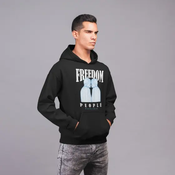 Moletom com capuz estampado gráfico ``Freedom´´ e cordão, blusa de moletom casual Unisex no inverno e outono