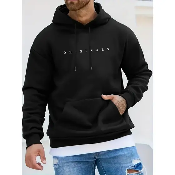 Moletom Casual Masculino com Capuz e Bolso Canguru, Manga Longa em Tecido de Malha de Poliéster, Corte Regular, estampa