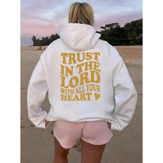 Moletom com capuz estampado gráfico ``Trust In The Lord With All Your Heart´´ e cordão, blusa de moletom casual Unisex n