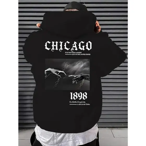 Moletom com estampa de Chicago 1898, com capuz, bolso casual, manga longa com cordão, blusa de moletom, roupas unisex