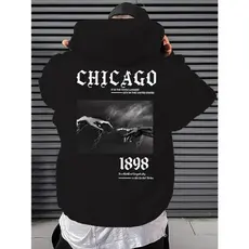 Moletom com estampa de Chicago 1898, com capuz, bolso casual, manga longa com cordão, blusa de moletom, roupas unisex