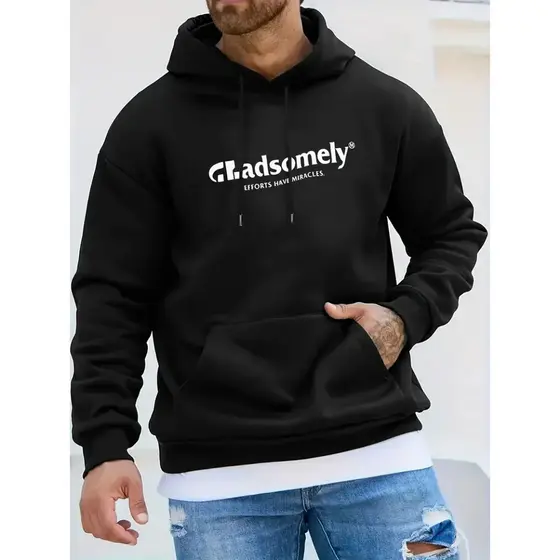 Moletom Casual Unisex Ghadsomely com Estampa de Letras & Bolso Canguru - Respirável, Pulôver de Manga Longa para Outono/