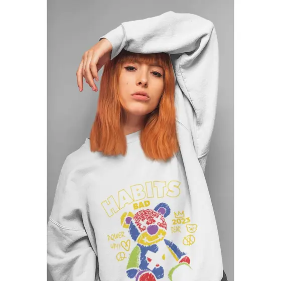 Moletom Careca Unissex ´´Habits´´ Blusa de Frio- Urso- Feminina Masculina- oversized stretwear