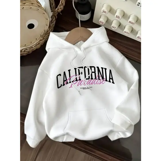 Moletom com capuz casual Unisex Fashion, ``California Paradise´´ com capuz e cordão confortável com estampa Stretwear
