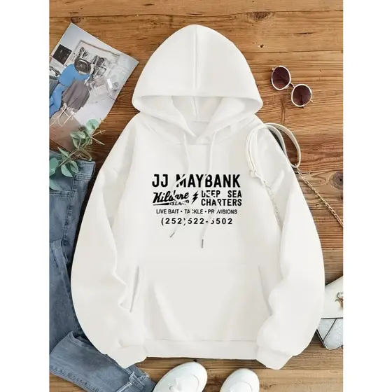 Moletom casual Unisex com estampa JJ Maybank, 100% tecido de malha de poliéster, detalhe de aplique, moletom com capuz