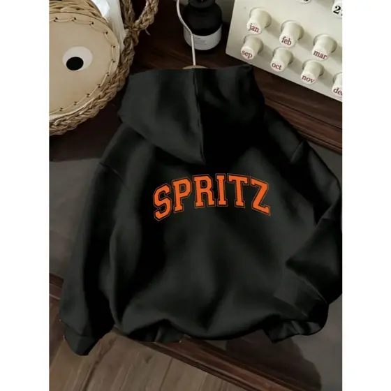 Moletom casual com capuz Unisex com design de desenho animado "SPRITZ", detalhe de cordão, capuz de moda para todas as e