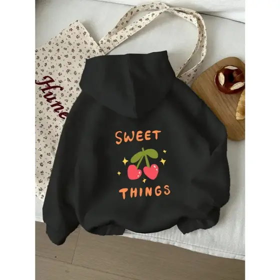 Moletom Unisex de manga comprida com capuz, com design de cerejas "Sweet Things" - Moletom casual, conforto para todas a