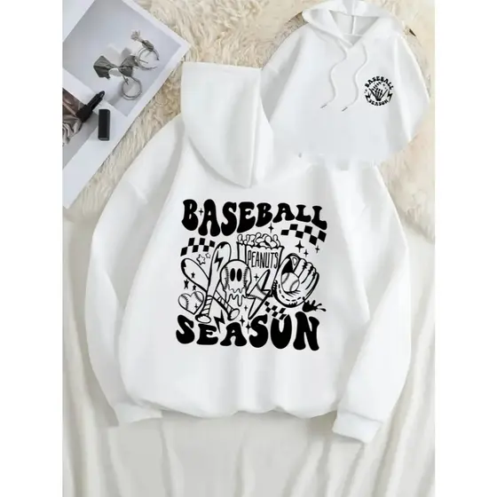 Moletom Moletom Baseball casual com design, capuz com cordão, uso para todas as estações, Moletom casual | Moletom com