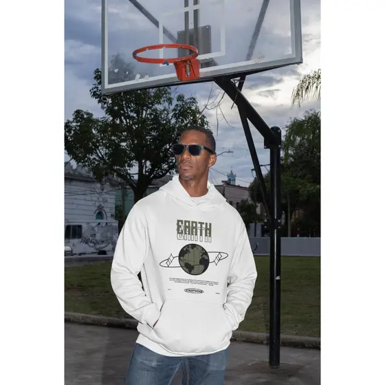 Moletom com capuz estampado gráfico ``Earth´´ e cordão, blusa de moletom casual Unisex no inverno e outono