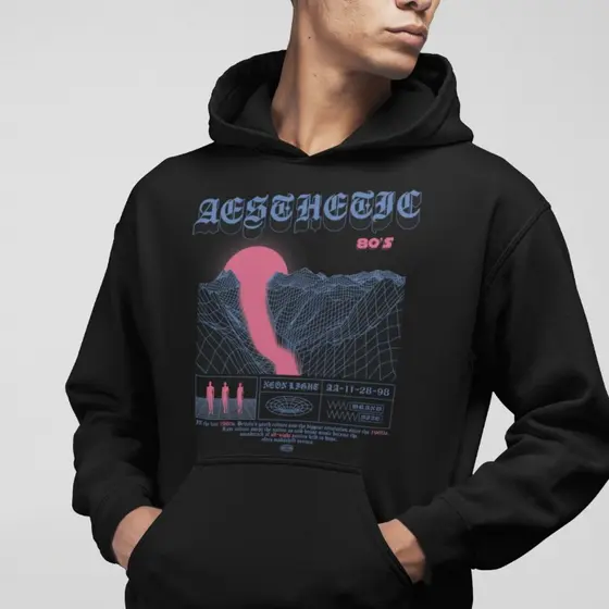Moletom com capuz estampado gráfico ``Aesthetic´´ e cordão, blusa de moletom casual Unisex no inverno e outono