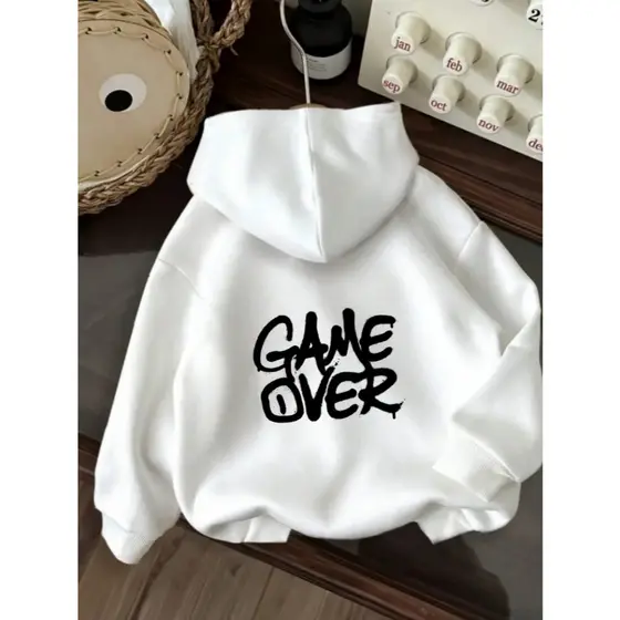 Moletom Casual Unisex com Estampa Gráfica - Design "GAME OVER", Capuz Ajustável, Tecido Macio, Conforto para Todas as Es